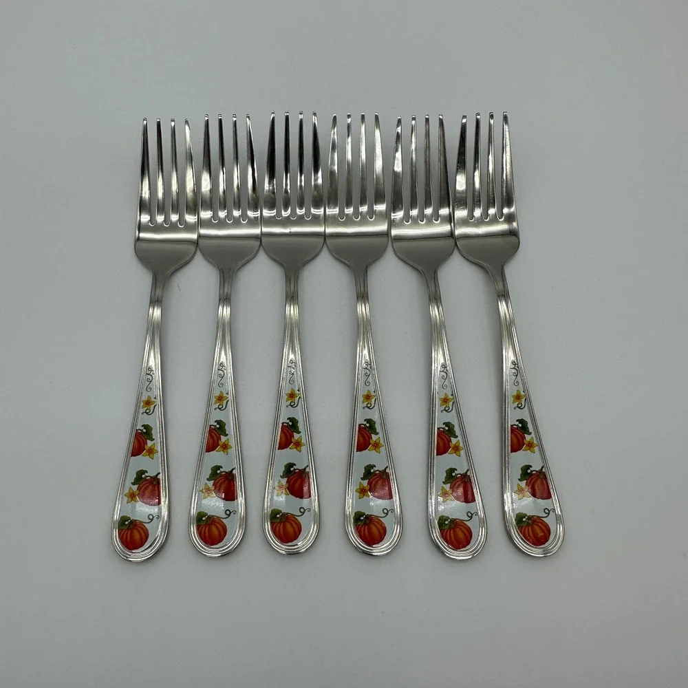 Temp-tations 18/10 Stainless Steel Pumpkin Fall Harvest Salad Fork Set of 6